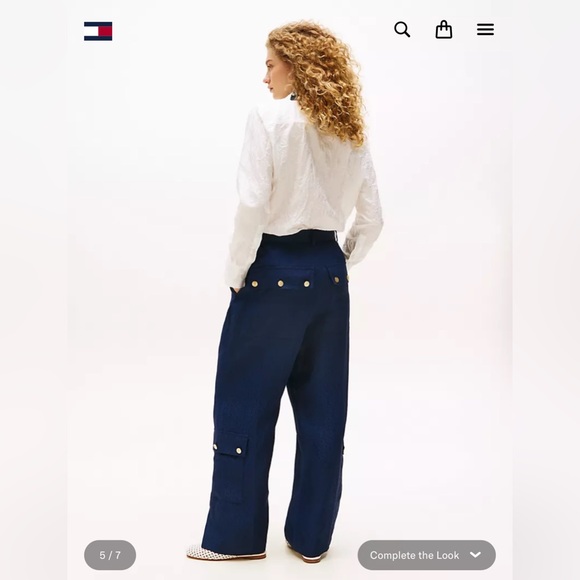 Tommy Hilfiger Silk And Linen Gold Button Cargo Pant - Picture 2 of 5